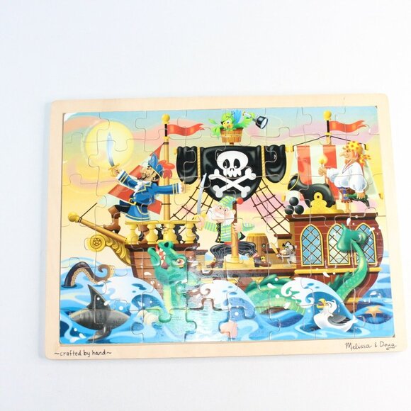 Melissa And Doug Wooden Puzzles Lot Of 2 Pirate Adventure Construction Themes - Picture 2 of 12